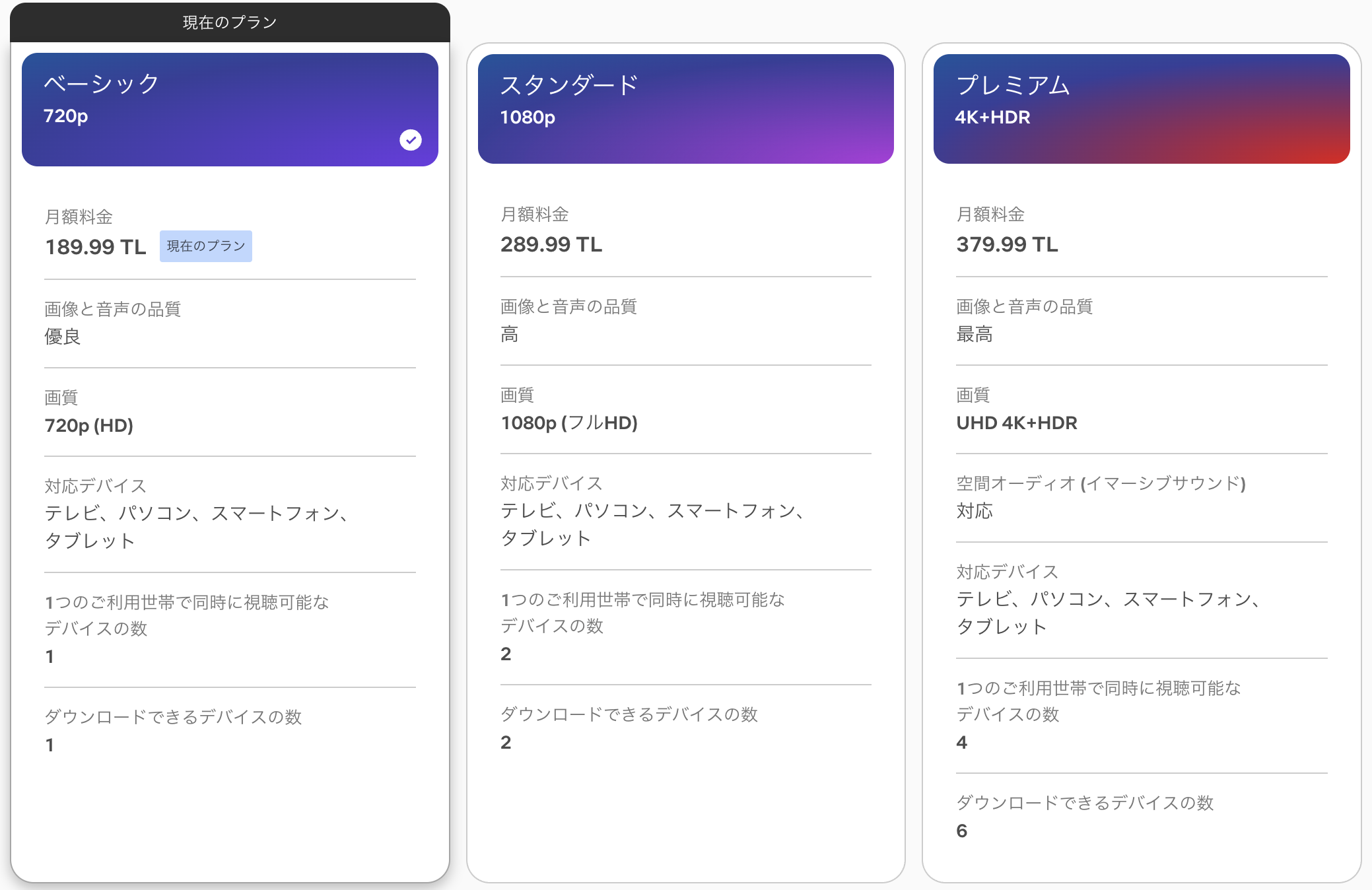 Netflix 2025 トルコの料金